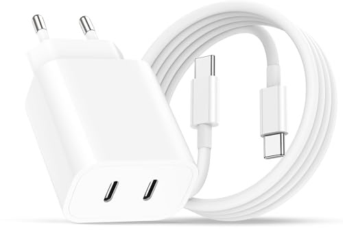 Chargeur Rapide pour iPhone 16/15/16/15 Pro/15 Pro Max/15 Plus,20W Double Prise USB C et 2M Câble pour iPad Pro 13/11 2024/12.9/Air 13 11/Mini/10 Génération,Adaptateur Secteur Type C Embout Chargeur