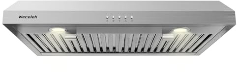 Range Hood 30 Inch Under Cabinet Range Hood Stainless Steel Kitchen Hood,600 CFM Ductless/Ducted Convertible,with Top/Rear Vent,3-speed,Baffle Filters,2 LED Lights(Model 707)