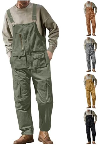 Generisch Arbeits Latzhose Herren, Arbeitshose Schutz-Alle Jahreszeiten Herren Arbeitshosen Männer Schwarz Blau Jeans Retro Hosen Für Übergröße Latzhosen Kurz Arbeit (3XL, Army Green)