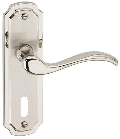 URBNLIVING Constance - Set di maniglie a leva in metallo, rotonde, con rosetta interna, esterna (foro della serratura in nichel satinato)