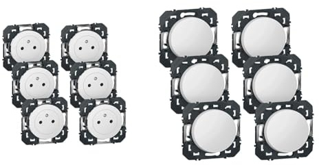 LEGRAND - Prise Electrique Murale 16A avec Terre dooxie Surface - Prise 2P + T Affleurante & Dooxie lot de 6 interrupteurs ou va-et-vient blanc composable