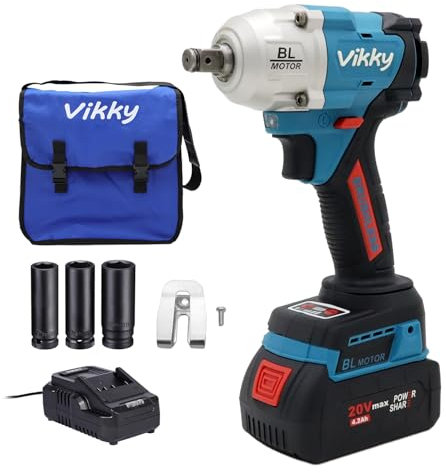 Vikky BL500 20V Akku-Schlagschrauber, 500Nm Drehmoment, Vier Modi, Bürstenloser Motor, LED-Licht, 20V 4.2Ah Batterie, 0-2400 RPM, Für M12-M26 Bolzen, 1.1kg, Ein Jahr Garantie