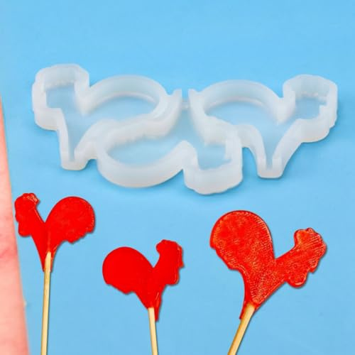 mostsom Lot de 2 moules à sucettes en silicone en forme de coq pour gelée, bonbons, décoration de gâteau, chocolat, biscuit, moule de cuisson (B_ coq)
