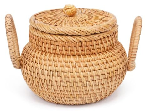 Tagtight Gewebter Aufbewahrungskorb Mit Deckel, Kleiner Rattankorb aus Rattan, Brotkorb, Geflochten Körbe Aufbewahrung Storage Basket, Organizer Box, Obst Snacks Korb für Tisch Regal