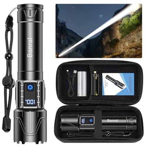 LED ficklampa laddningsbar - Handhållna Ficklampor extremt ljus 20000 lumen - taktisk ficklampa med 5 ljuslägen, 5000mAh,vattentät Flashlight USB-uppladdningsbar för nödsituationer, camping, utomhus