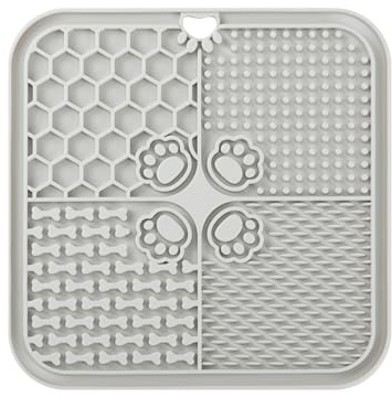 Leckmatte für Hunde, Futtermatte für Butter & Joghurt, Hundespielzeug für Baden, Training & Fellpflege (1er-Pack Grau, 20X20 cm)
