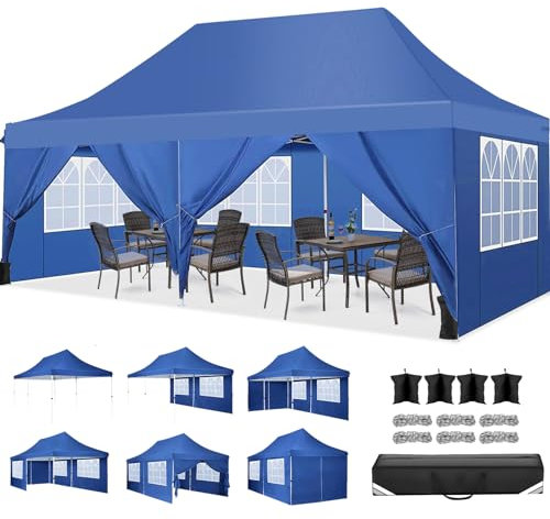 COBIZI Carpa Plegable Gazebo 3x6m con 6 Paredes y 4 Bolsas de Arena, Cenador Robusto Impermeable, Cenador Pabellón de Jardín para Reception, Camping, Fiestas, Exterior, Azul