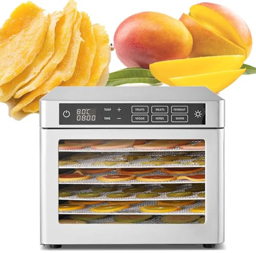 Deshidratador De Alimentos De Acero Inoxidable, MáQuina Deshidratadora De Alimentos Digital EléCtrica,Secadora Deshidratada De 185 °F Para Cecina,Calentamiento Circulante De 360 ​​°,110V-6Trays