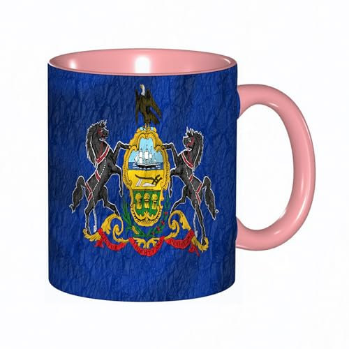 EKLMPS Becher aus Keramik, Ideal als Geschenk, Hochwertiger Aufdruck, Tasse mit Motiv, Tee Becher, Coffee Cup, 330ml,Zerknitterte Flagge des amerikanischen Staates Pennsylvania