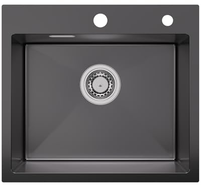 Sofetiy Spülbecken Schwarz 50x45 cm, Spüle Anthrazit Edelstahl, Moderne Einbauspüle Rechteckig, Küchenspüle mit Hahnloch, Spülbecken für Unterschrank ab 50 cm, Waschbecken Küche Edelstahl | Küchenspüle Rechteckig mit Hahnloch, Spülbecken für Unterschrank ab 50 cm, Waschbecken Küche Edelstahl