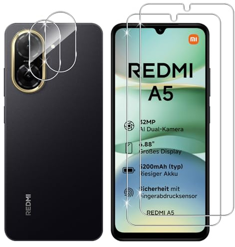 Lutree für Xiaomi Redmi A5 /Xiaomi Poco C71 für Panzerglas Schutzfolie, 2+2 Stück Schutzglas + Kameraschutz Folie, 9H Härte HD Displayschutz Bläschenfrei Anti- Kratzer Displayfolie