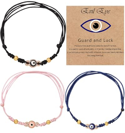 TPZORJX 3 Stück evil eye，Böser Blick Schnur Armbänder handgefertigt schwarze Schnur Böser Blick Armband Schutz Armbänder Glücksbringer Freundschaftsarmbänder，türkisches auge，Mit Papierstau
