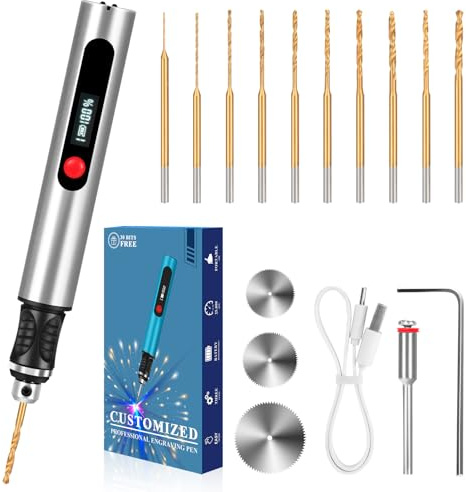 3-Speed Cordless Mini Drill Pen, Rechargeable DIY Electric Engraving Tools with 10 Small Drill Bits, for Jewelry Making Stone Plastic Resin Keychains (Silver)