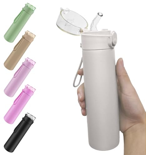 AMFUN 250ml Stainless Steel Insulated Water Bottles, Double Wall Vacuum Small Flask, Water Bottle with Straw, Leakproof Drinks Bottle with Carry Handle for Hot&Cold Drinks (Space Gray)