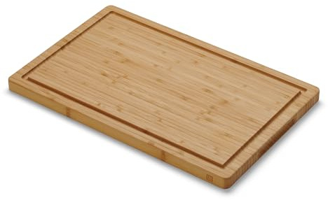 LARHN Tabla de Cortar Cocina Madera - Bambú, 38x25x2 cm - Asa y Canal | Macizo Veta Vertical, Reversible, Pre-aceitada, Sin Plástico, para Carne, Verdura, Pan y Queso