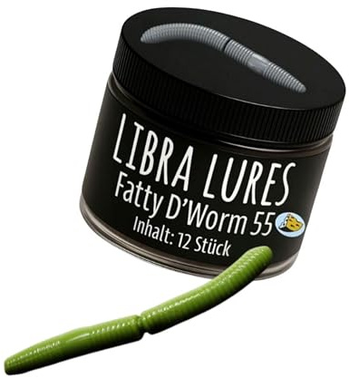 Libra Lures Fatty D`Worm Tournament 55mm Forellenköder Supersoft | 12 Stück | Aroma: Käse | Farbe: 031/ Olive | Gummiköder Neuheiten | Erfolgreicher Forellen Angeln mit dem Fatty