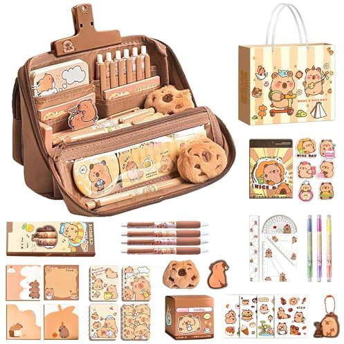 Generisch Capybara Stationery Set - Capybara School Supply | Briefpapier mit Bleistiftkoffer | Sticky Notes Sticker Stift Herrscher für Kinder Schüler Grundschule Klassenzimmer Preise Geburtstag