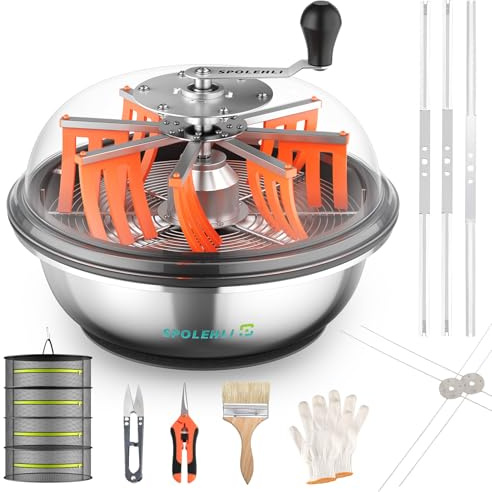 Spolehli Effeuilleuse Manuelle Tondeuse pour Coupe Twist-Spin, 40,6 Cm, avec 3 Lames en Acier Inoxydable, Ciseaux De Coupe Et Filet De Séchage pour Feuilles, Bourgeons, Fleurs