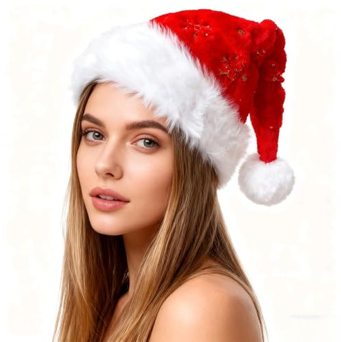 Yanmucy Christmas Hat for Adult Double-layer Sequined Santa Hat Unisex Snowflake Xmas Hat for Santa Costume Fancy Dress