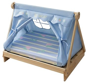 Galatée Katzenzelt, Tragbares Haustier-Tipi Mit Abnehmbarem, Waschbarem Kissen, Waschbares Hundezelt, Haustierbett Für Katzen, Hunde Und Kaninchen(Blau)