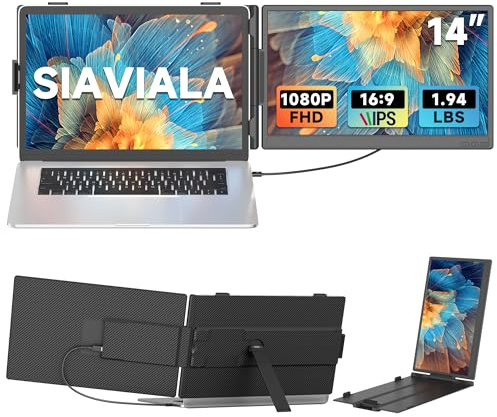 siaviala 14” Extension Ecran PC Portable, Double Écran PC Portable IPS FHD 1080P avec USB-C/HDMI, Extension d'écran Portable pour 13-17.3 Ordinateurs Portables avec Plug & Play pour Mac/Android