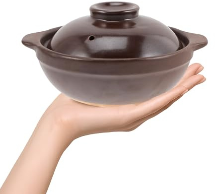 Veemoon Cazuela de Cerámica Pequeña Tapa Olla de Barro para Cocinar Resistente a Altas Temperaturas para Uso Doméstico y Comercial Adecuado para Guisar Arroz y Fideos Utensilios de