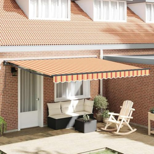 Gelenkarmmarkise Einziehbare Markise Klemmmarkise,Einziehbare Markise Gelb und Orange 400x300 cm Stoff,Für Terrasse Balkon,Einfache Montage Ohne Bohren,Vielseitig Einsetzbar
