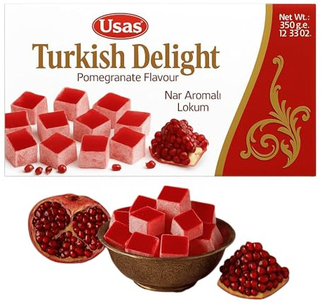 Lokum al Melograno 350 g – Turkish Delight Tradizionale | Melograno, Rosa, Pistacchio, Nocciola, Frutta Mista | Dolce Turco Artigianale | Jelly Fruit