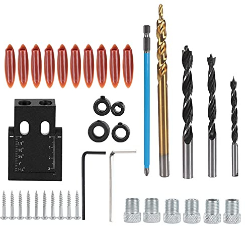 Jeu de trous de poche 38 pièces à 15 degrés, outil de positionnement de perçage oblique pour le travail du bois avec 3 douilles de perceuse de taille différente, jeu de trous de po