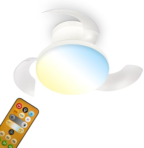 BRILONER - Ventilador de techo con luz LED, mando a distancia, motor DC silencioso con 3 velocidades, CCT y luz regulable, aspas retráctiles, lámpara ventilador techo dormitorio, 44x16,5 cm, blanco