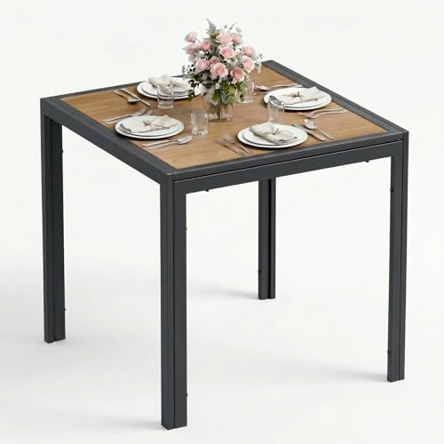 LIFERUN Gartentisch 75×75 cm DPC, Quadratischer Balkontisch Klein | Tisch Balkon mit Metallgestell in Holzoptik, UV-beständiger Terrassentisch, Esstisch Garten für 4 Personen, Anthrazit