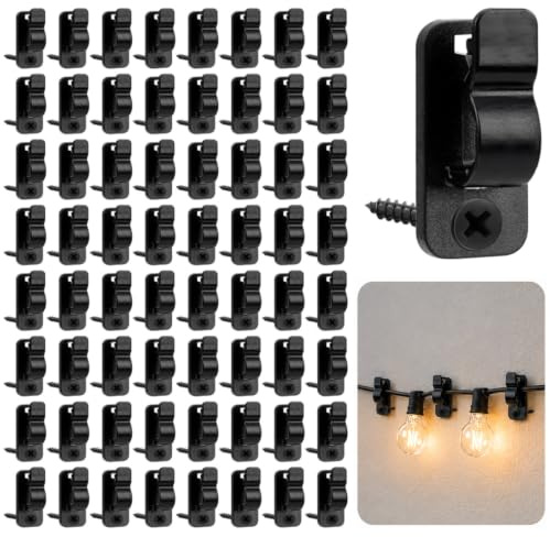 Benvexa 80pcs String Light Clips Screw-in Hooks for Outdoor Garden Lights | Weatherproof Cable Hangers Clips Hanging Fairy Lights for Christmas New Year Holiday Party Patio Wall Fence Decoration