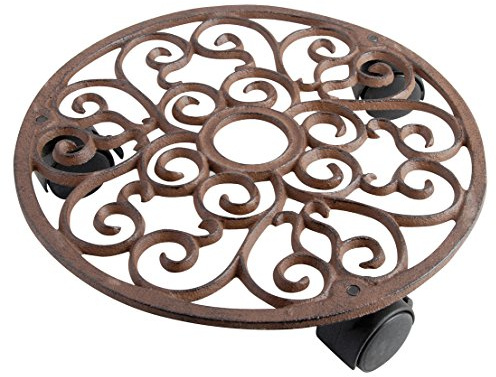 Dehner - Sottovaso con rotelle, nostalgico, Ø 29 cm, in ghisa, Color ruggine