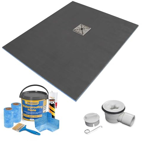 1200 x 800 x 20mm Rectangular Shower Tray with Centre Drain and Tanking Kit