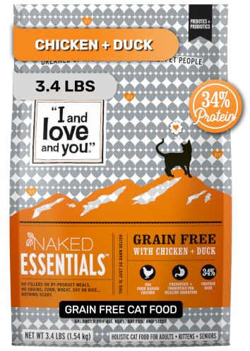 I and love and you Naked Essentials Dry Cat Food - Chicken + Duck - Grain Free, Real Meat, No Fillers, Prebiotics + Probiotics, 3.4lb Bag