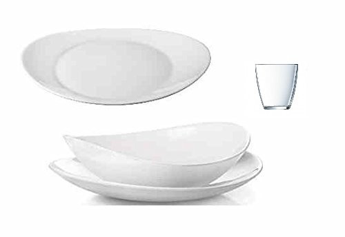 Oferta servicio platos con vasos Prometeo blanco Bormioli para 6 personas, 24 unidades