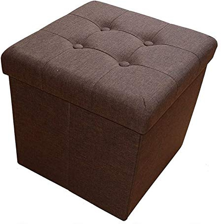 Style home Sitzhocker mit Stauraum faltbar 38*38*38cm Leinen Dunkelbraun | klappbar Sitzwürfel Sitztruhe Fußhocker, Aufbewahrungsbox mit Deckel, belastbar bis 150kg, für Wohnzimmer Schlafzimmer Flur