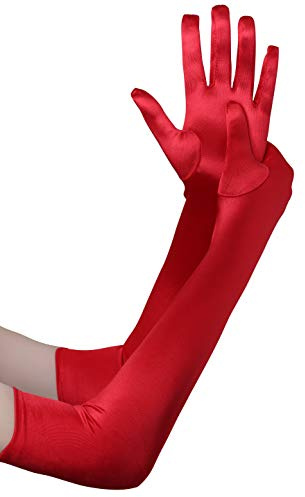 BABEYOND Gants Longs en Satin-Gants de Soirée Opéra des Années 20 Longueur des Coudes Extensibles Classique pour Mariage Soirée Opéra Rouge 55CM
