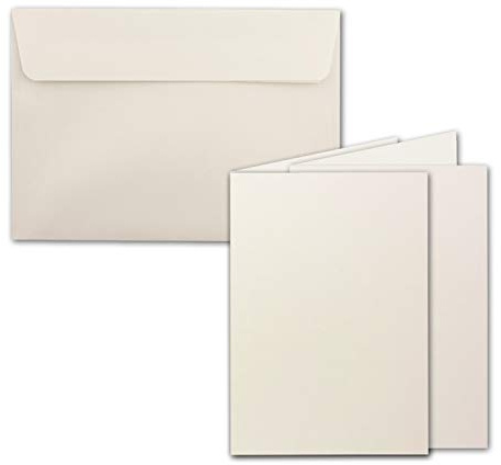 75x Kartenpaket DIN B6 (11,5 x 17 cm) – inkl. Umschläge mit Haftklebung & Einlegeblätter – Farbe Creme – NEUSER PAPIER