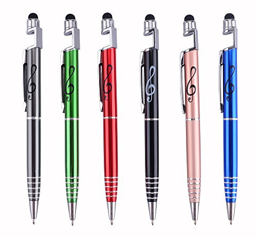 Penna stilo con supporto per telefono 3 in 1, penna a sfera capacitiva universale, per dispositivi touch screen, tema chiave di violino con custodia regalo trasparente (penna con supporto per