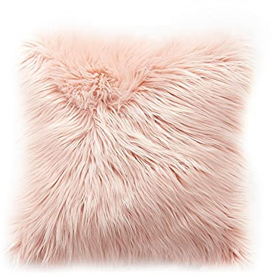 Teppich Wölkchen Lammfell Kunst-Fell Zierkissen mit Füllung | Hochflor Deko Schaffell Sitzkissen | Als Flauschige Stuhlauflage für Schlafzimmer, Wohnzimmer oder Kinderzimmer | Rosa - 43x43cm Kissen