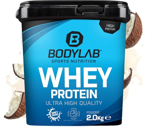 Bodylab24 Whey Protein Pulver, Kokosnuss, 2kg | Bis zu 24 g Protein pro Portion, hochwertiges Molkenprotein, perfekt löslich, ideal für Protein Shakes rund ums Training