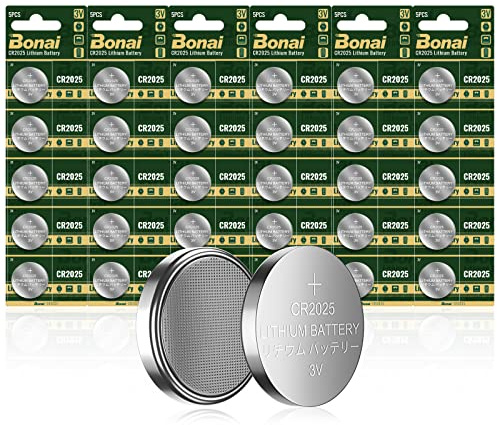 BONAI 30 Stück CR2025 3V Knopfzellen Batterien Lithium Coin CR 2025 DL2025 3Volt für Waagen, Autoschlüssel, Fernbedienungen