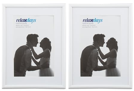Relaxdays Pack 2 Marcos Fotos, 15 x 20 cm, Vertical u Horizontal, con Paspartú, Portarretratos, Placa Vidrio, Blanco | Paspartú de 10 x 15 cm, cristal, marcos para apoyar o colgar