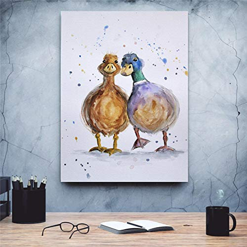 HERW Leinwandbild Wandplakate Leinwanddrucke Niedliche Ente Leinwand Malerei Tierdruck Bilder Für Wand Nordic Style Leinwand Kunst Wohnzimmer Schlafzimmer Küche Dekoration