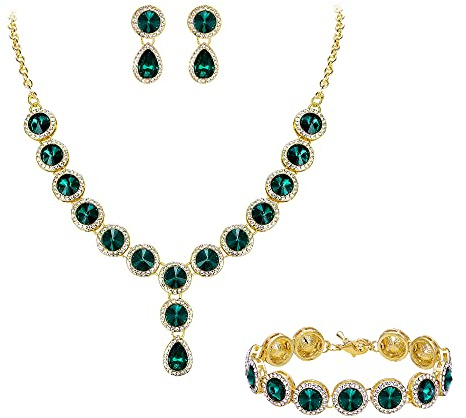 Clearine Statement Schmuckset Damen Hochzeit Braut Kristall Cluster Halskette Kragen Choker, Baumeln Ohrringe und Armkette Set Klar Silber-Ton