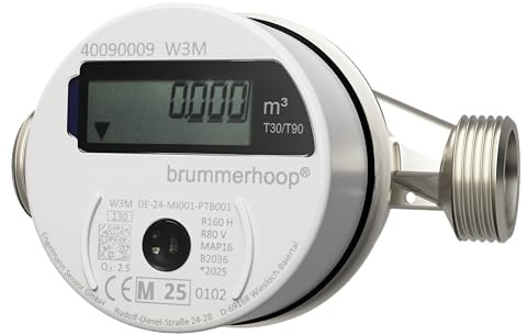 Brummerhoop Funk-Kaltwasserzähler M-ETH Q3:2,5 DN15 Baulänge 80mm 3/4 Zoll Anschlussgewinde drehbare digitale Anzeigeeinheit inkl. Funk OMS 868 MHz und AES-Schlüssel Eichung 2026 gültig bis 2031