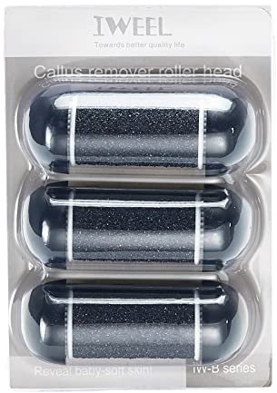 3 Coarse Replacement Roller Head for Model IW-9043 IW-9046 Electric Callus Remover Foot File Pedicure Tools for Feet Callus Shaver Pedicure kit for Cracked Heels and Dead Skin, Black