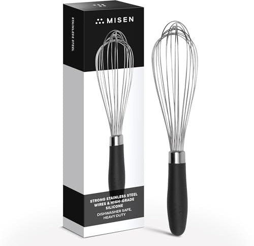 Misen Stainless Steel Balloon Whisk - Dishwasher Safe - Ergonomic Silicone Grip, Versatile Cooking Whisk for Eggs, Durable Construction - Professional-Grade Kitchen Tool - Black