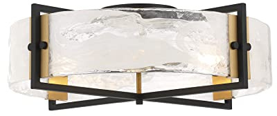 Savoy House 6-1695-4-143 Hayward Modern Strie Piastra Semi-Flush, 4-Light 240 Total Watts, 8 H x 24 W, Matte Black & Warm Brass Accents